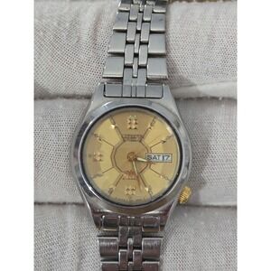 Vintage Citizen Automatic Watch 21 Jewels Gold Dial Day Date‎ Y2K Quiet Luxury